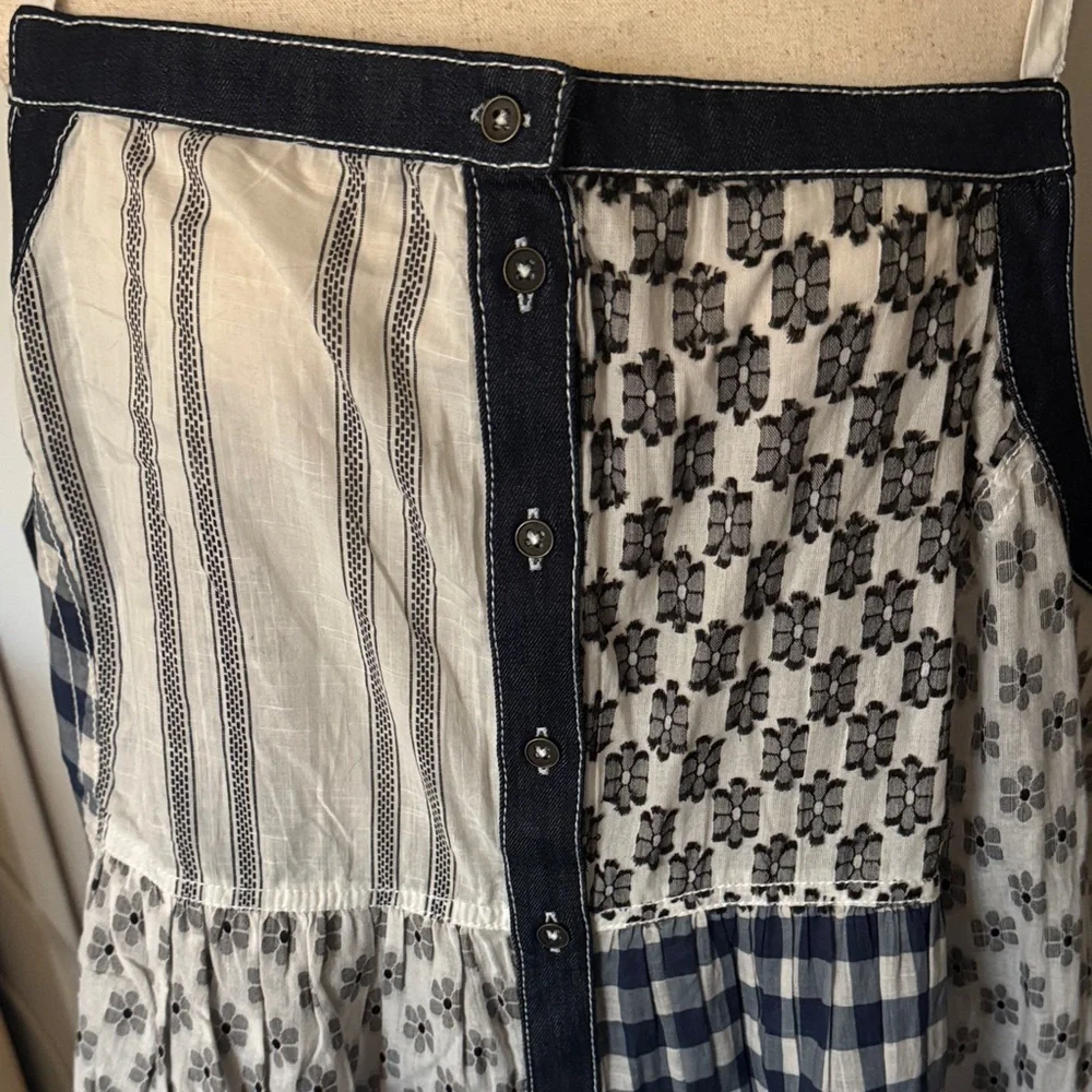 NWT Pilcro navy blue and White Patchwork babydoll top - Picture 5 of 5